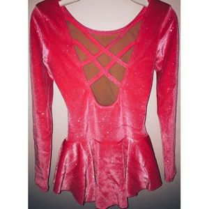 Hot pink velvet sparkly figure skating dress